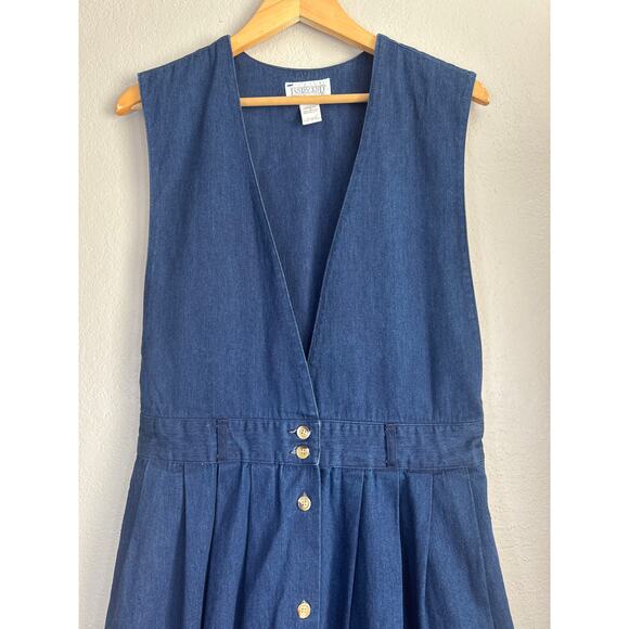 Vintage Lands End Sleeveless Denim Dress Sz 12 Teacher Blue Jean Overall Dress - Picture 2 of 6